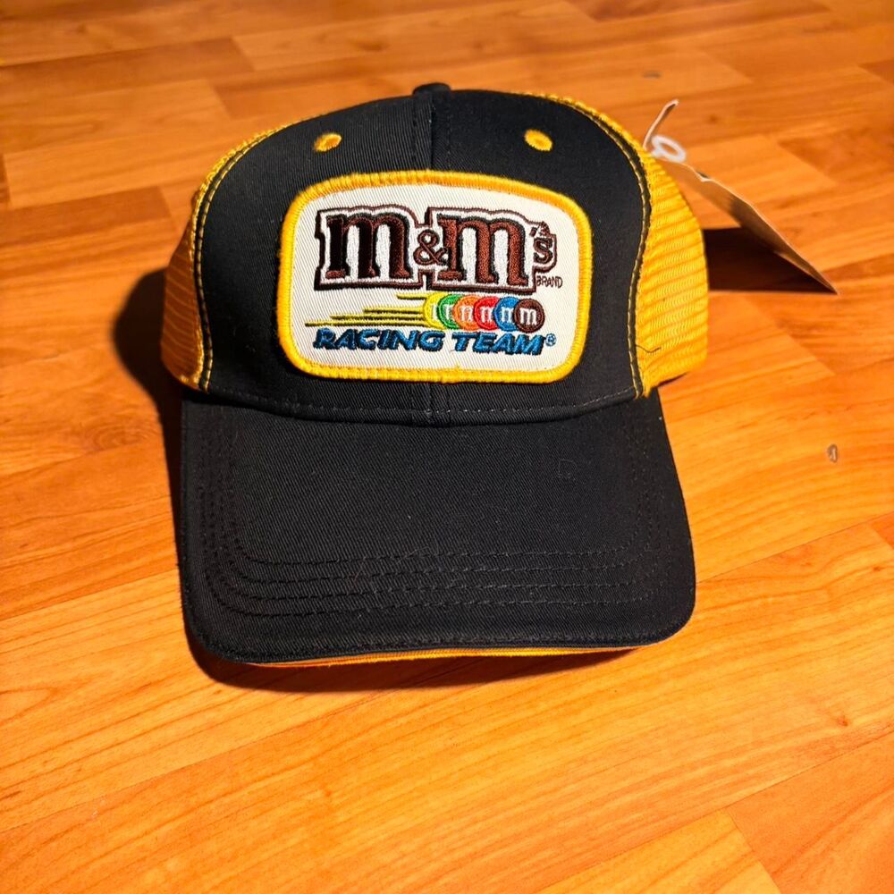 Vintage NASCAR M&Ms Trucker Hat Yellow Black Racing Mesh Snapback Cap Streetwear